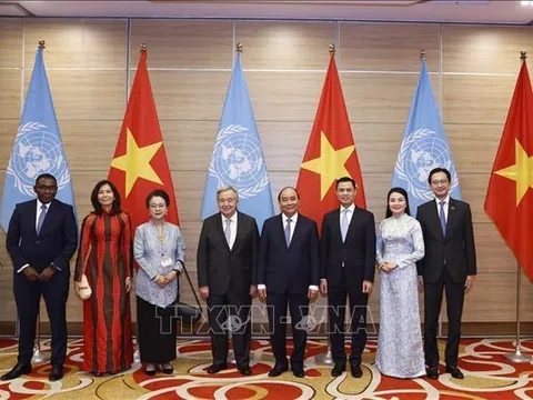 Chủ tịch nước Nguyễn Xuân Phúc và Tổng Thư ký LHQ Antonio Guterres chủ trì Lễ kỉ niệm 45 năm Việt Nam gia nhập LHQ