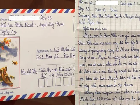 Bé gái lớp 5 Nghệ An viết thư gửi mẹ: "Bố mẹ không ở cạnh nhau nữa, con làm gì có quyền đòi hỏi mẹ đi họp phụ huynh cho con..."