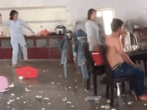 Giận quá mất khôn, chị vợ đậр hết bát đũa trong nhà trong khi chồng chỉ biết ngồi im chịu trận