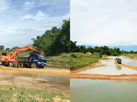 Ngang nhiên chặn sông Ngàn Sâu hút cát trái phép tại Hà Tĩnh