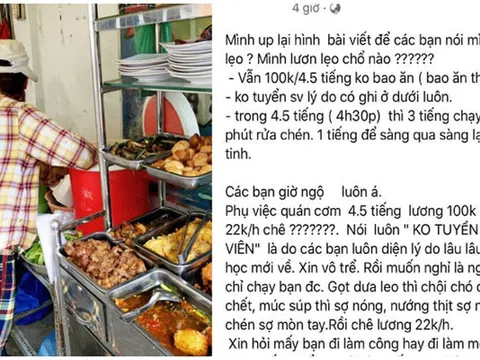 Đăng tin tuyển nhân viên lương 22.000 đồng/giờ, chủ quán cơm ngỡ ngàng vì bị “ném đá” tơi tả