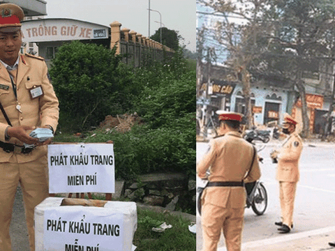 CSGT phát miễn phí khẩu trang y tế cho người tham gia giao thông