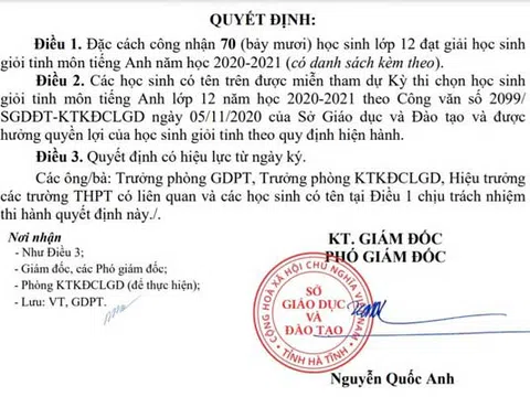 Hà Tĩnh nói gì về việc đặc cách học sinh 6.5 IELTS trở lên là HSG tỉnh?